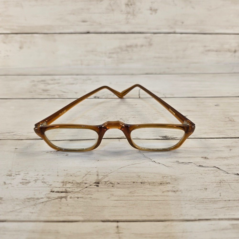 Vintage Amber Translucent Reading Glasses +2.50‎ Strength Rectangular Frames